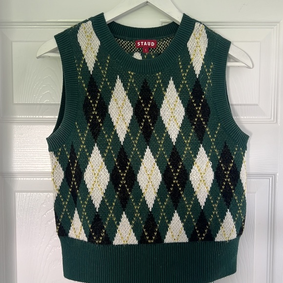 STAUD SET- Army Green Mohair Argyle Sweater Set - Picture 6 of 14